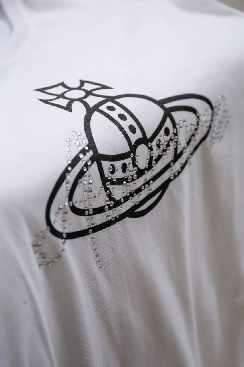 vivienne west wood Queen Mother West U-neck Hot Diamond Saturn Logo Big T Short Sleeves 220g 32 Count High Density Double Yarn Pure Cotton Size: XS-L Color: White Black